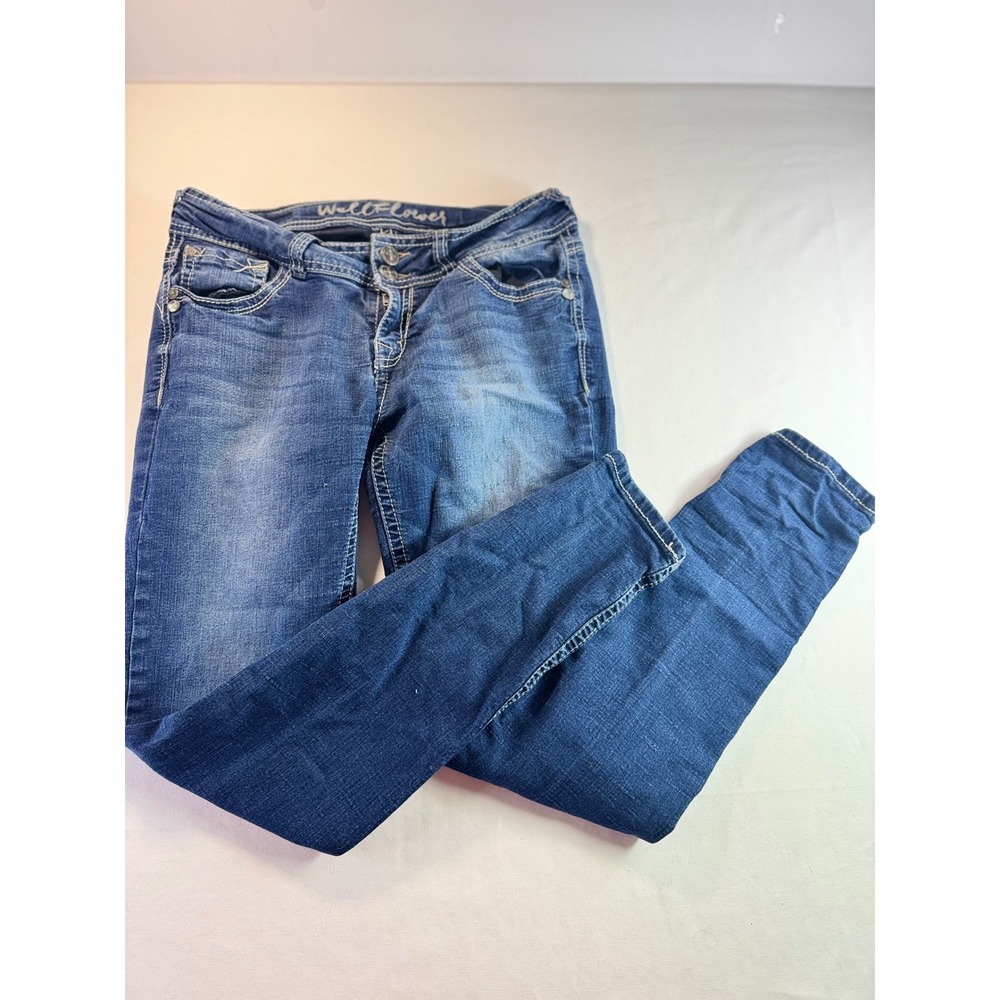 WallFlower Skinny Jeans Womens 11/12 Dark Wash Embroidered Pockets Denim Pants‎